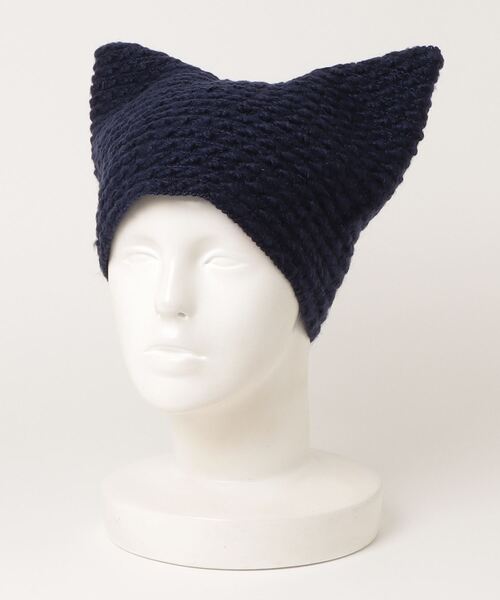 Coyseio ネイビー 猫耳 ニット帽 ニット帽 ニットキャップ 「HIKA」ポップコーン編み猫耳CAP レディース