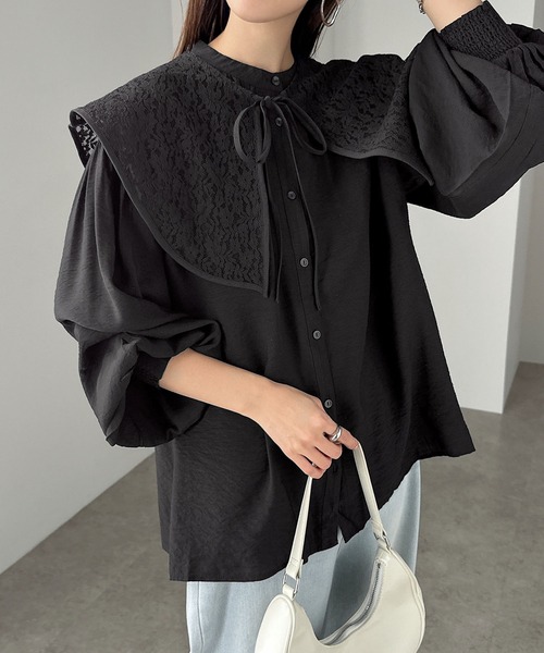 ブラウス シャツ レース襟2WAYシャツ「手洗い可能」 レディース andme ブラウス シャツ レース付け襟2wayシャツブラウス