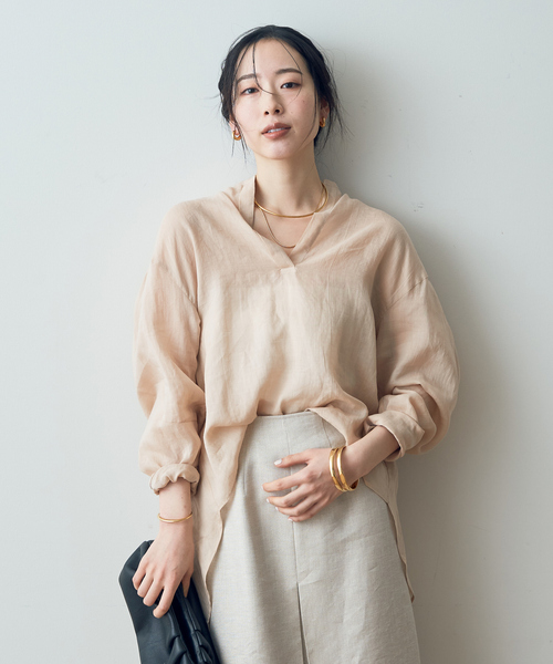 Rouge vif ブラウス シャツ 麻混バックスリットスキッパーシャツ