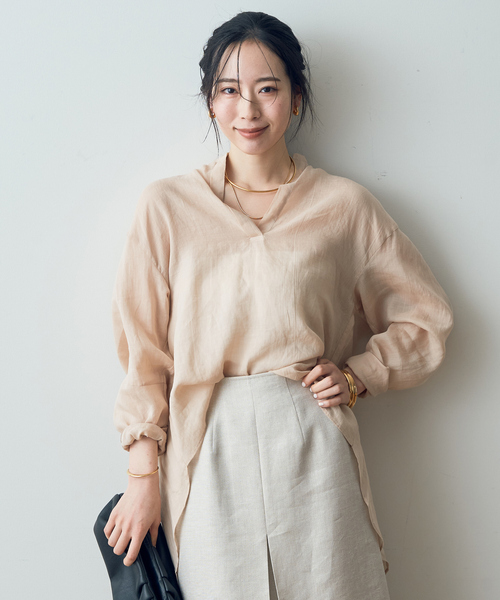 Rouge vif ブラウス シャツ 麻混バックスリットスキッパーシャツ