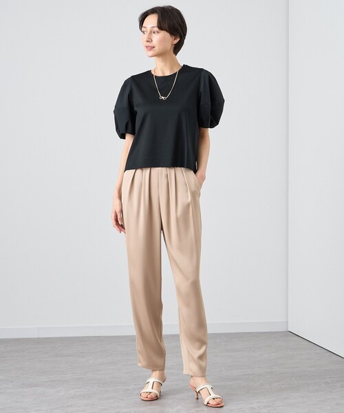 ANAYI パンツ ストレッチダブルサテンテーパードパンツ