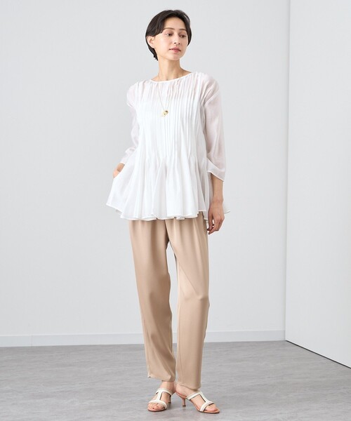 ANAYI パンツ ストレッチダブルサテンテーパードパンツ