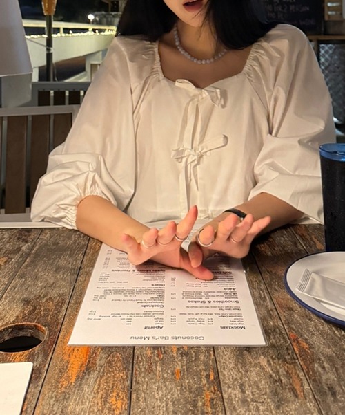 ブラウス シャツ メニーリボンペプラムブラウス レディース