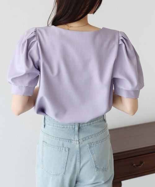 ACNE★ブラウス★半袖★ブルー★コットン★パフスリーブ WEB限定・特急便】MEDE19F 〈SELECT〉AAYUSHI コットンスラブ