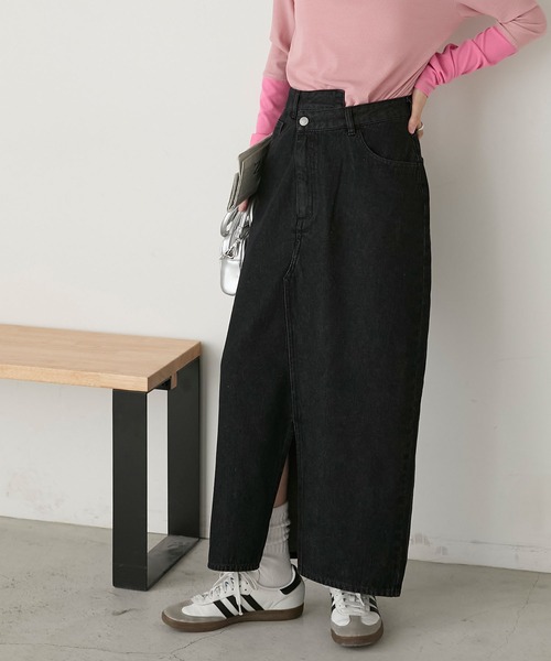 ★ ブラック ケミカルウォッシュ デニム ダメージ フリル リメイク スカート★ リメイクデニムメッシュスカート Black – WRINN OFFICIAL