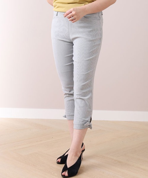 BELLUNA PLUS パンツ 美脚ストレッチ裾リボンクロップド48丈