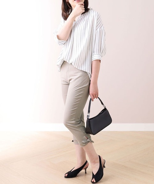 BELLUNA PLUS パンツ 美脚ストレッチ裾リボンクロップド48丈