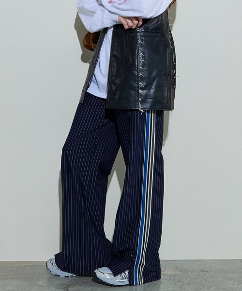 サイドラインジャージストレートパンツ ネイビー MAISON SPECIAL パンツ Side Line Jersey Straight Pants/サイド