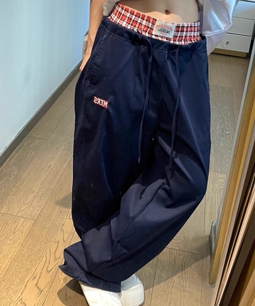 スウェットパンツ ジャージ チェック レイヤード ワイドパンツ レディース | GEMEDA