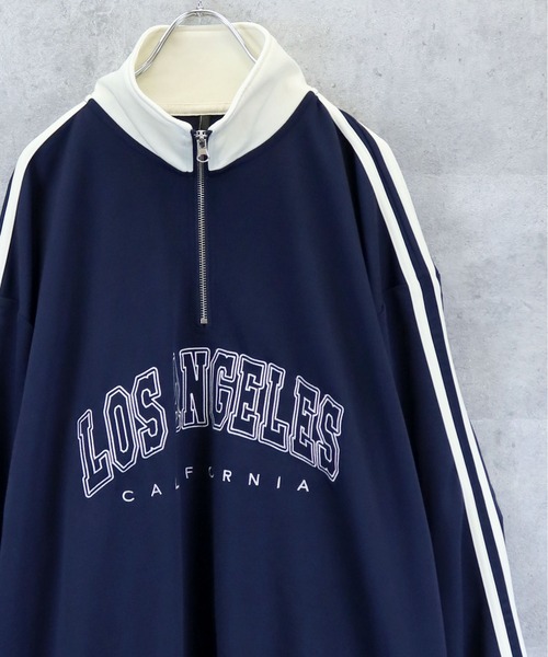 ジャージ half zip track jacket/フロントロゴ刺繍 ハーフジップ