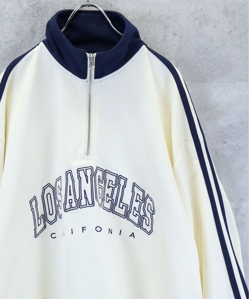 ジャージ half zip track jacket/フロントロゴ刺繍 ハーフジップ