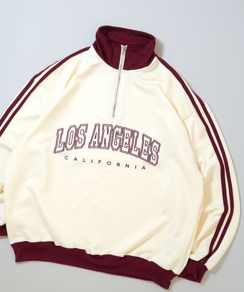 ジャージ half zip track jacket/フロントロゴ刺繍 ハーフジップ