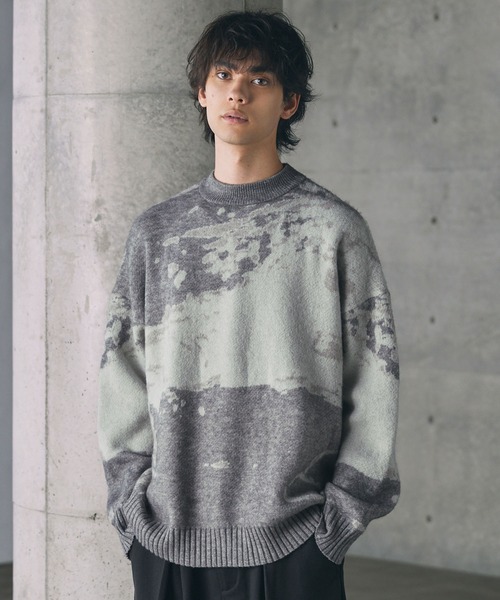 CTHY セーター ニット ルーズシルエットモヘアライクジャガードモック