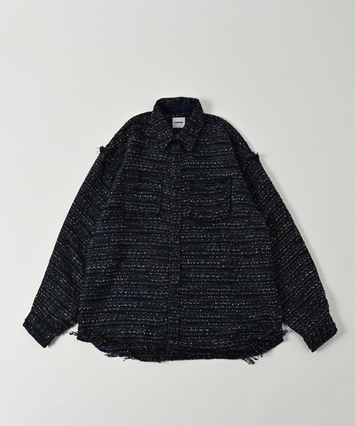 ブラウス シャツ 「ADAMPATEK/アダムパテック」tweed damage looose shirt / ツィードダメージルーズシャツ レディー