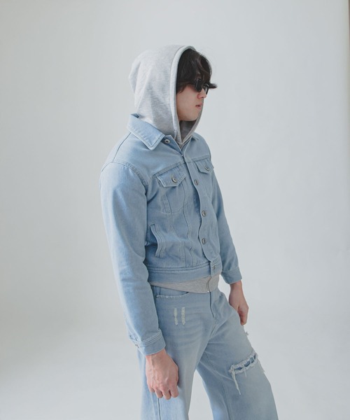 ギフトショート丈ジーンズジャケット ZIP FIVE -White Line- デニムジャケット gジャン 「White Line