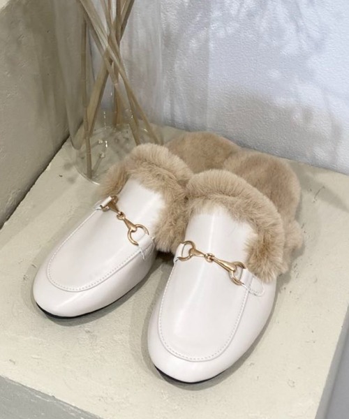 ローファー ファー付きローファーサンダル レディース : ZOZOTOWN