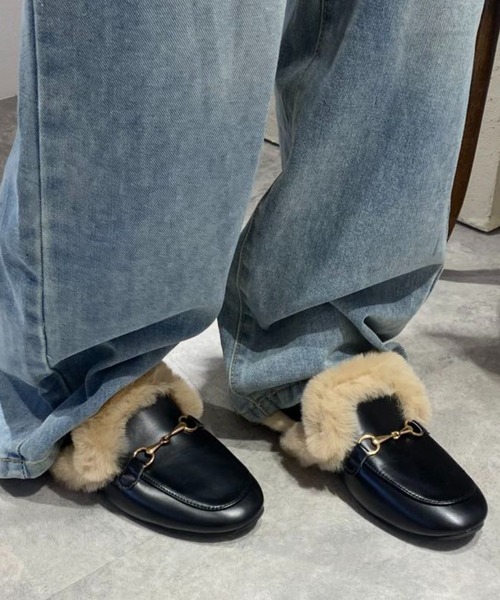 ローファー ファー付きローファーサンダル レディース : ZOZOTOWN