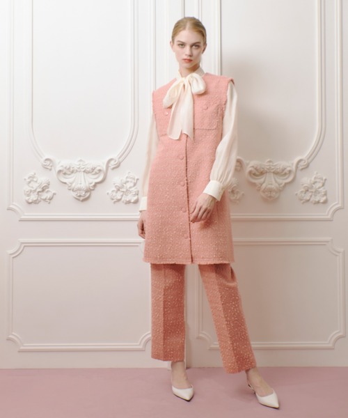 ベスト ジレ 「LOULOU WILLOUGHBY」ファンシーツイードロングジレ レディース