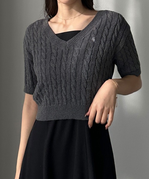 Louere ワンピース ケーブルショートニット＋キャミワンピース