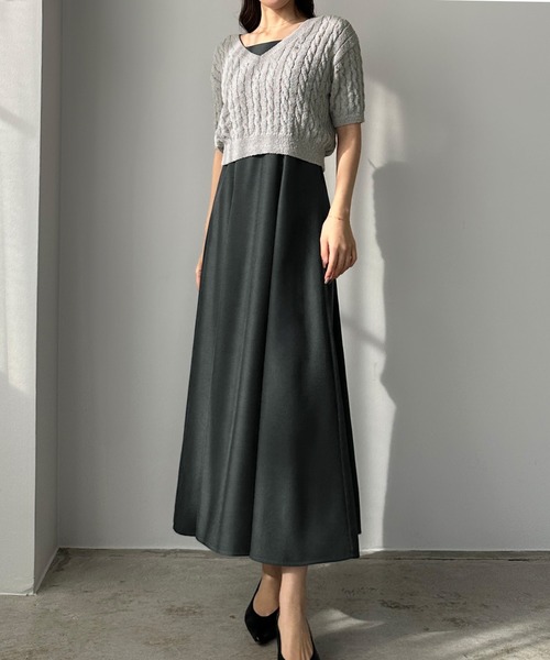 Louere ワンピース ケーブルショートニット＋キャミワンピース