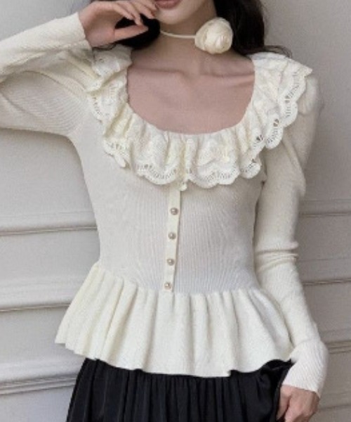 deux amour レースフリルえりペプラムトップス レディース : ZOZOTOWN