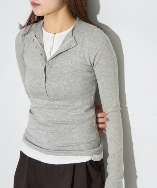 EIGHTHMONTH レイヤードヘンリーネックトップス EM25a035 leimn tシャツ ヘンリーネックレイヤードトップス レディース