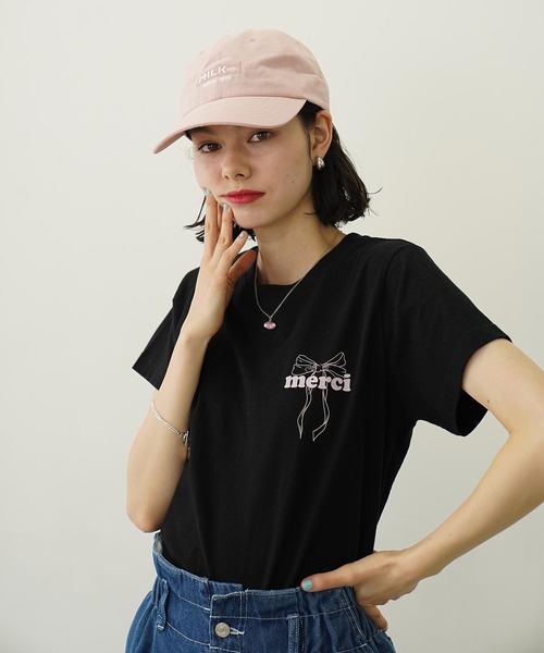 tシャツ Tシャツ ミルクフェド MILKFED MERCI RIBBON COMPACT SS TEE レディース ブランド 夏 ブラック MILKFED. tシャツ MERCI RIBBON COMPACT S/S TEE レディース