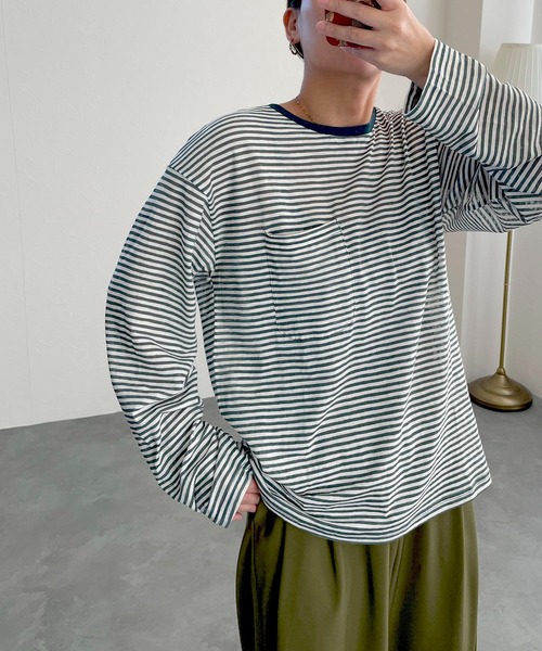 tシャツ M2184 ワイドルーズボーダープルオーバー レディース 予約販売】ルーズワイドボーダーTシャツ#オレンジ | KISHIKA