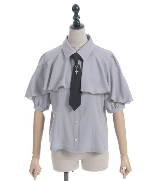 axes femme POETIQUE ブラウス シャツ タイ付ラッフルフリル半袖