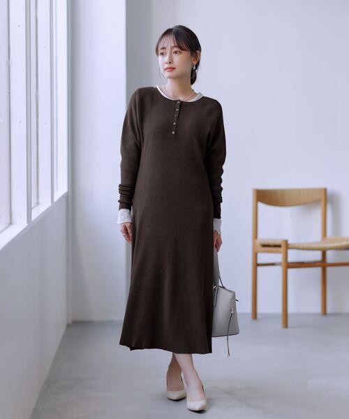 ワンピース ラメシアースリーブニットワンピース 「低身長・小柄女性