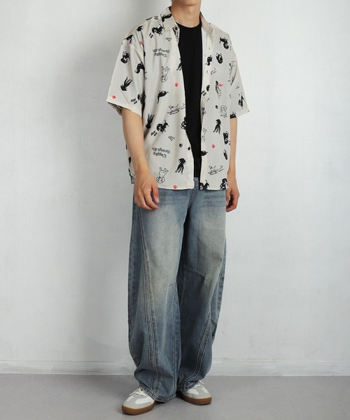 WESTSEA（ウエストシー） シャツ 半袖 冷感とろみ シルクタッチ 総柄