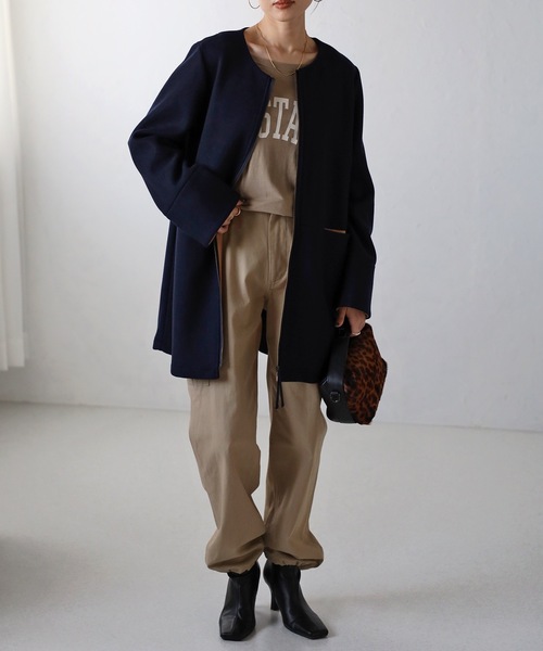 「&HALF」 ノーカラーコート M アイボリー レディース_画像7