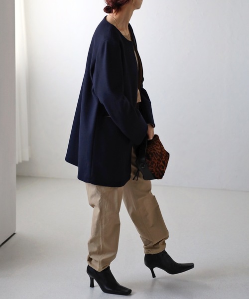 「&HALF」 ノーカラーコート M アイボリー レディース_画像8