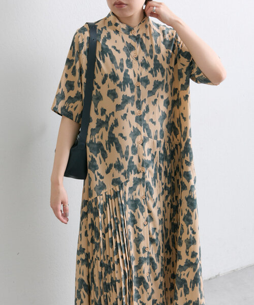 ear PAPILLONNER ワンピース 半袖斜めプリーツワンピース「SUM1