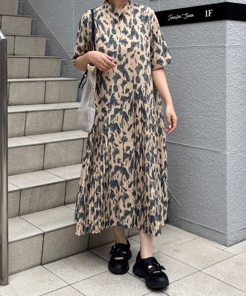 ear PAPILLONNER ワンピース 半袖斜めプリーツワンピース「SUM1
