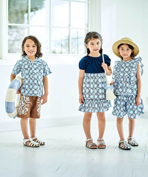 BeBe パンツ 「お揃い」復刻アーカイブタイル柄フレアキュロット