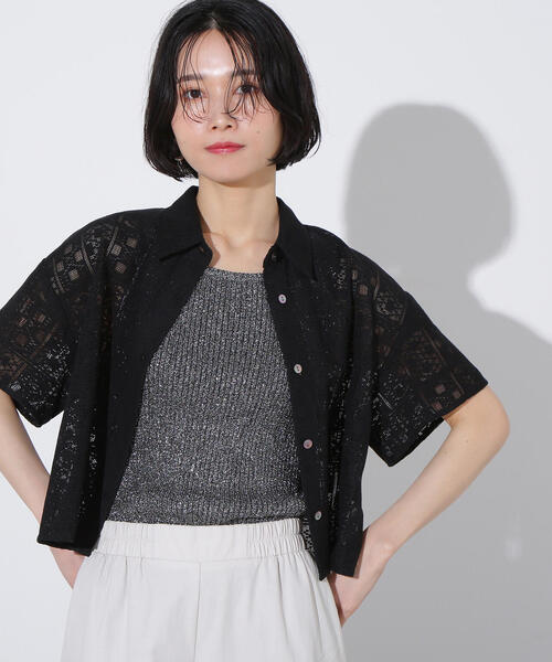 ブラウス シャツ レースクロップドシャツ(半袖) レディース N.Natural Beauty Basic ブラウス シャツ クロップドレース