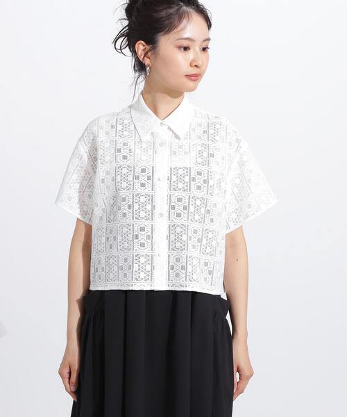 ブラウス シャツ レースクロップドシャツ レディース ENVYM ブラウス シャツ レースクロップドシャツ レディース