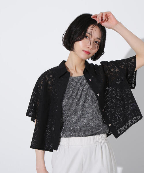 ブラウス シャツ クロップドレースシャツ レディース N.Natural Beauty Basic ブラウス シャツ クロップドレース
