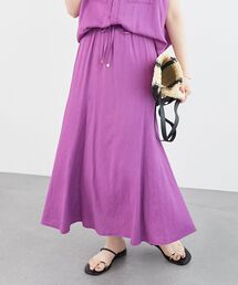 3604【美品】マメクロゴウチ ロングスカート リネン　プリーツ　パープル S le.coeur blanc（ルクールブラン） ロング スカート 夏 「リラクシーな