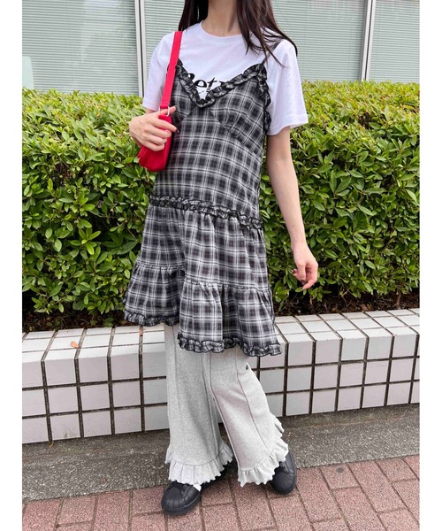 WC ワンピース 「2way」フリル切替チェックキャミワンピース