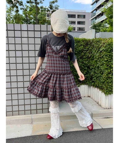 WC ワンピース 「2way」フリル切替チェックキャミワンピース
