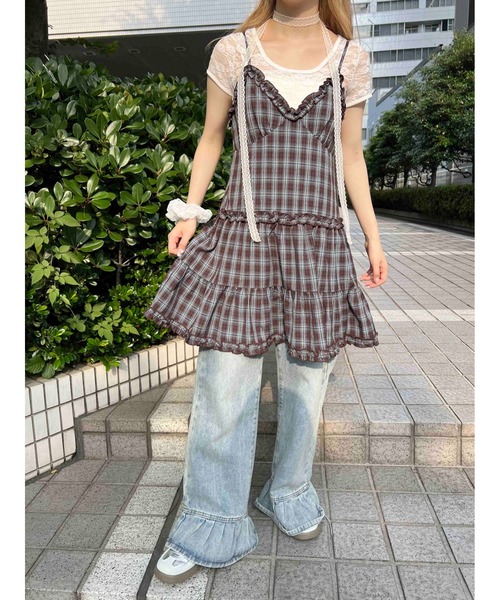 WC ワンピース 「2way」フリル切替チェックキャミワンピース