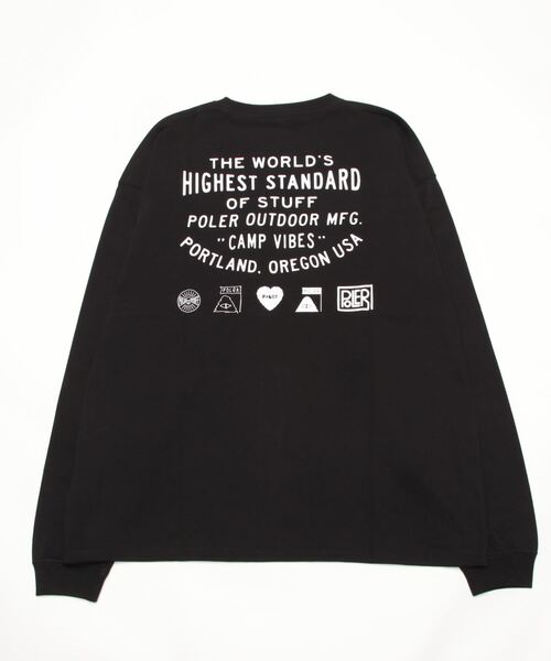 「POLeR」 長袖Tシャツ M ホワイト×ブラック メンズ