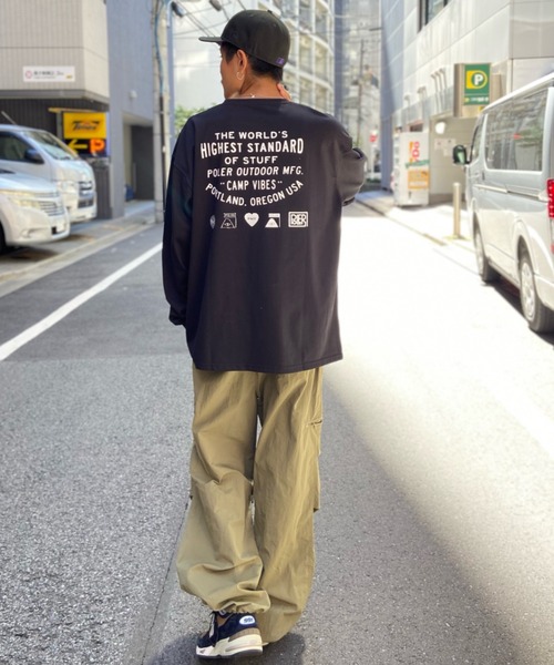 「POLeR」 長袖Tシャツ M ホワイト×ブラック メンズ