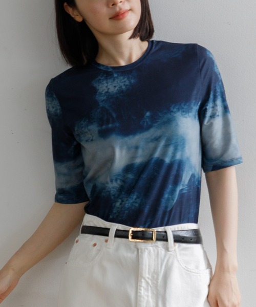 tシャツ 起毛タイダイハーフスリーブトップス レディース