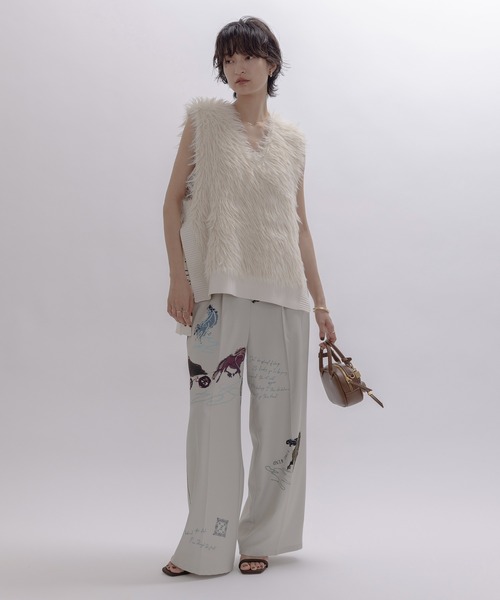 Eimee Law パンツ テキスト馬柄ptパイピングセンタープレス