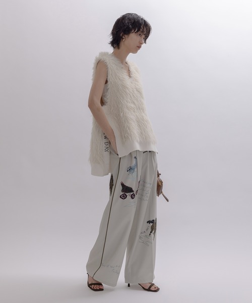 Eimee Law パンツ テキスト馬柄ptパイピングセンタープレス