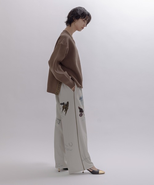Eimee Law パンツ テキスト馬柄ptパイピングセンタープレス