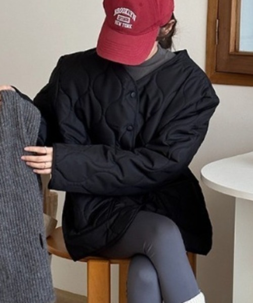Maison Calme コート アウター ボア袖ノーカラーキルティング